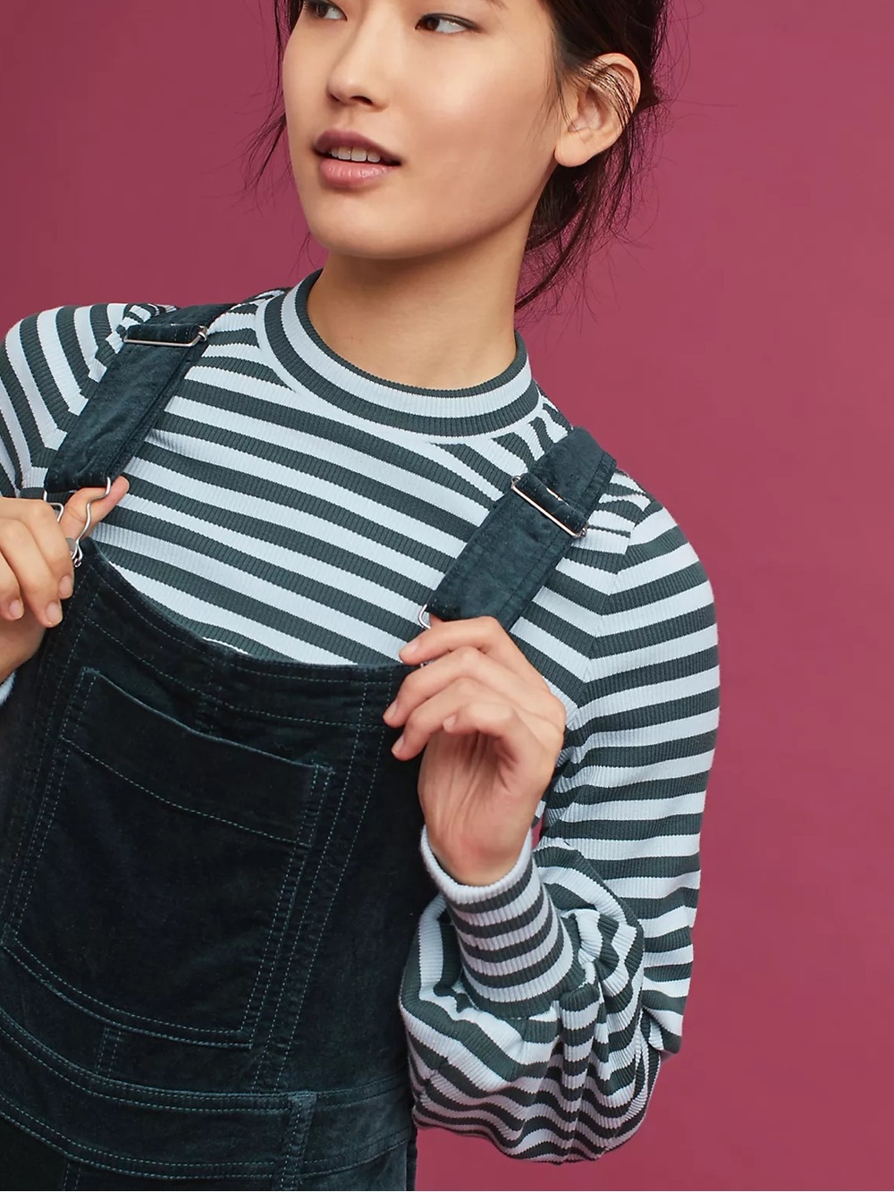 Pilcro Black Velvet Flared Overalls - 27 - Picture 4 of 9